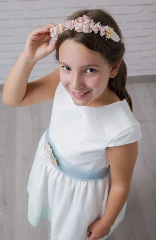 Vestido niña ceremonia bordado fajín verde Julia Vestido niña ceremonia bordado fajín verde