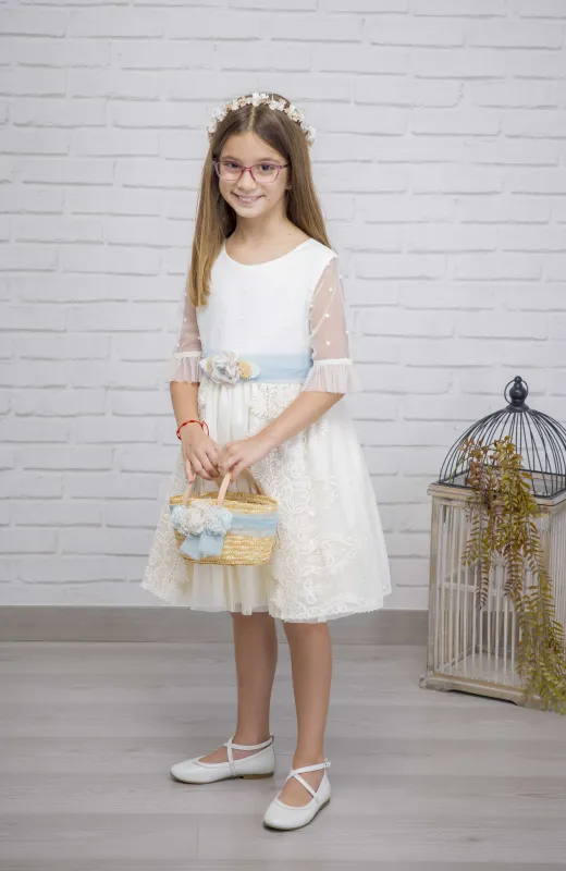 Vestido niña Arras bordado con manga francesa Jimena