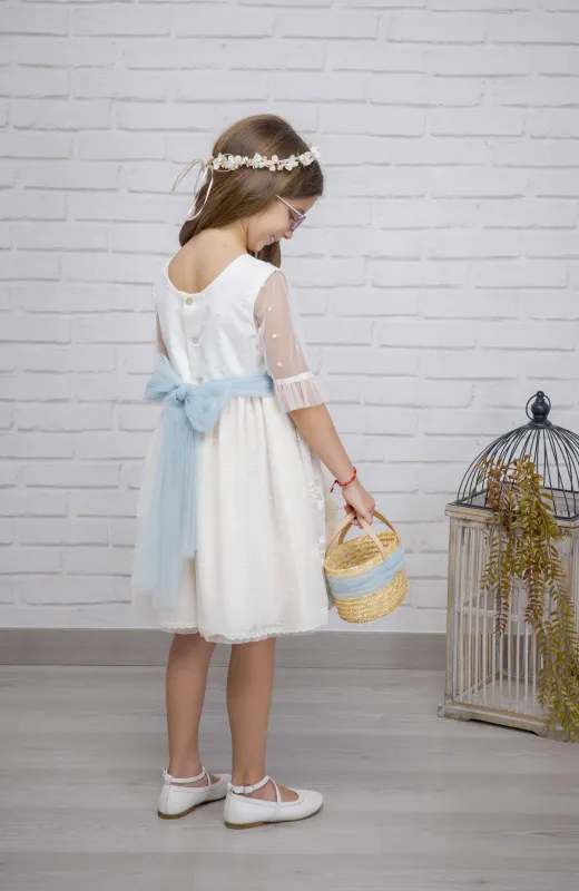 Vestido niña Arras bordado con manga francesa Jimena