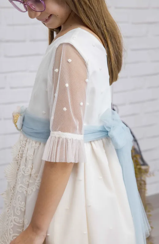 Vestido niña Arras bordado con manga francesa Jimena