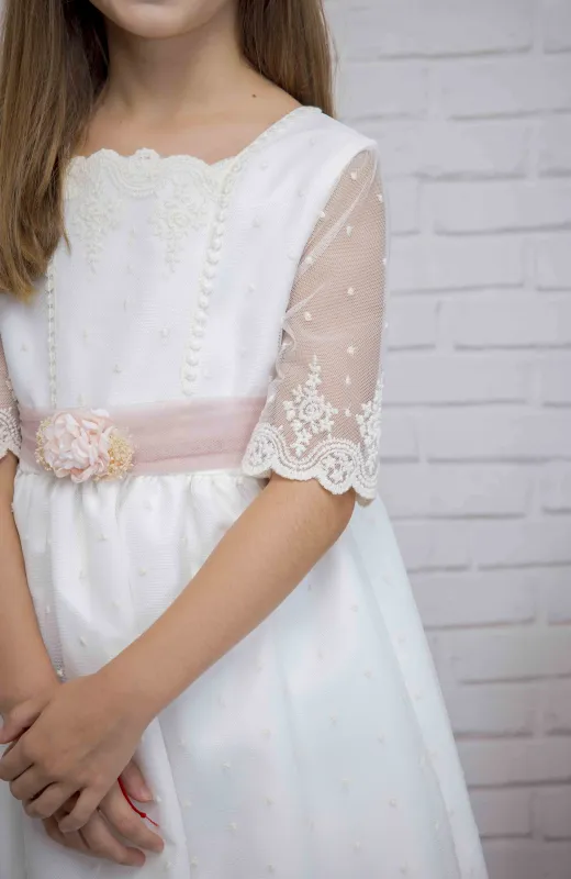 Vestido Arras niña con fajín rosa Kiara