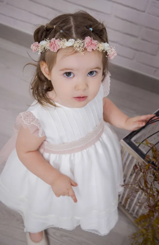 Vestido Bautizo niña bebé con detalles en rosa Alma Vestido Bautizo niña bebé con detalles en rosa Alma