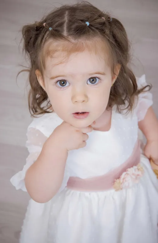 Vestido niña ceremonia plumeti fajin rosa Gala Vestido niña ceremonia plumeti fajin rosa Gala