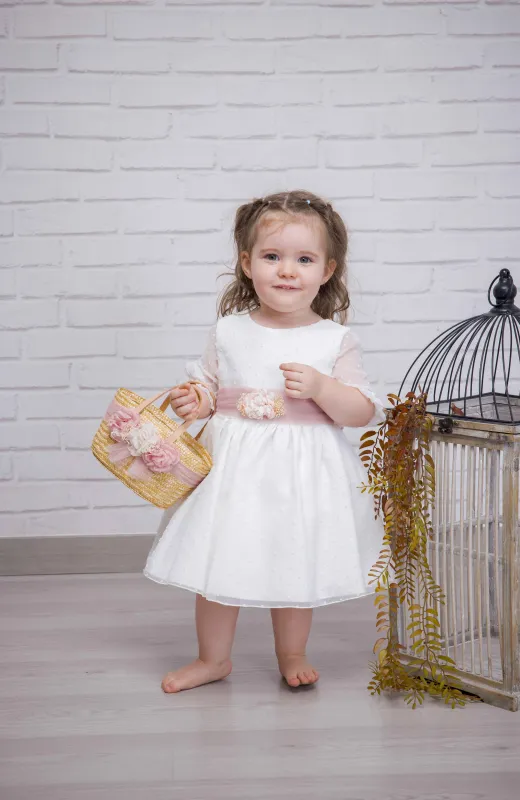 Vestido niña ceremonia plumeti fajin rosa Gala Vestido niña ceremonia plumeti fajin rosa Gala