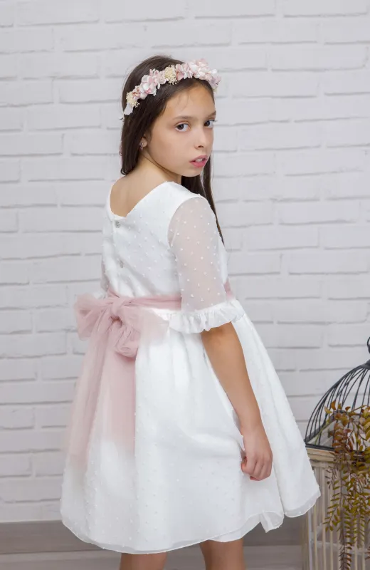 Vestido niña ceremonia plumeti fajin rosa Gala Vestido niña ceremonia plumeti fajin rosa Gala