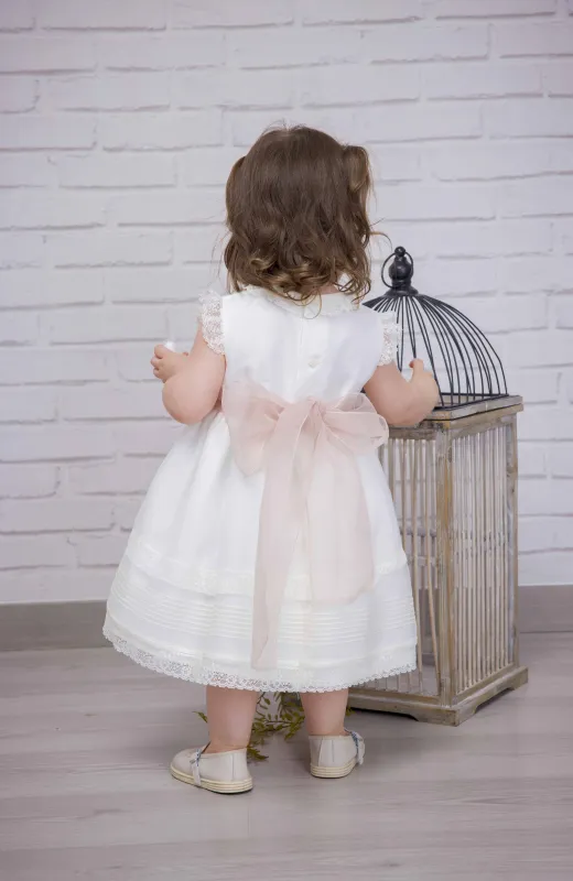 Vestido Bautizo niña bebé con fajín rosa Amaya Vestido Bautizo niña bebé con fajín rosa Amaya