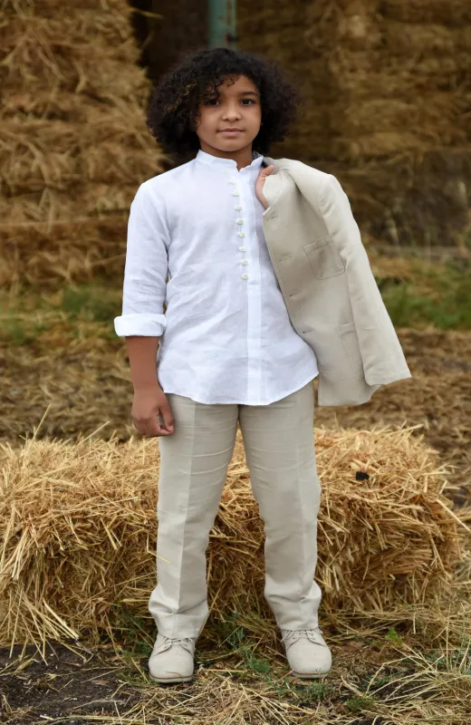 Traje de niño Ceremonia con cuello mao en color tostado