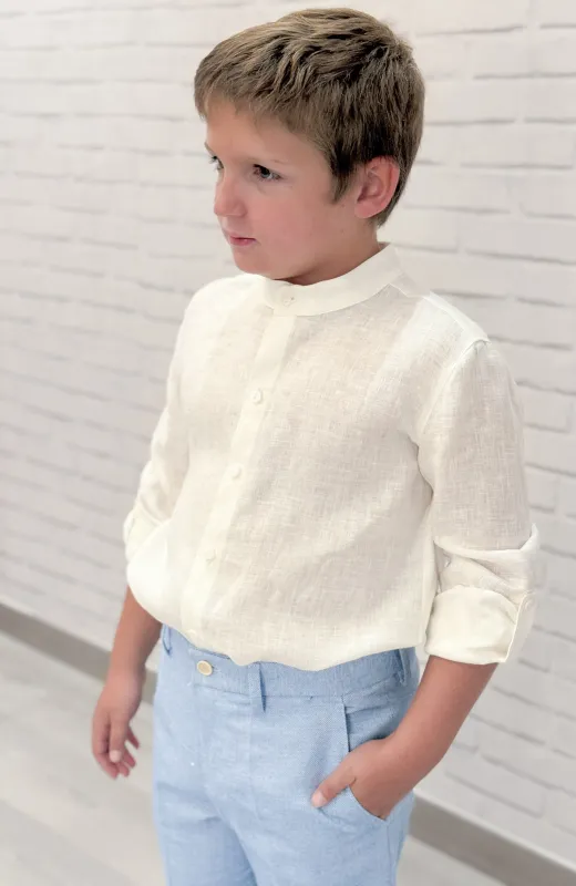 Camisa niño lino ceremonia  cuello mao crudo Raúl