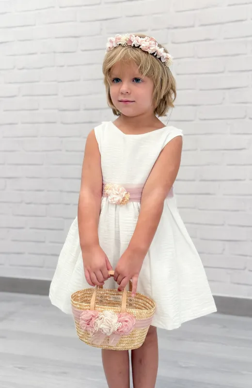 Vestido niña Ceremonia Bambula fajín rosa