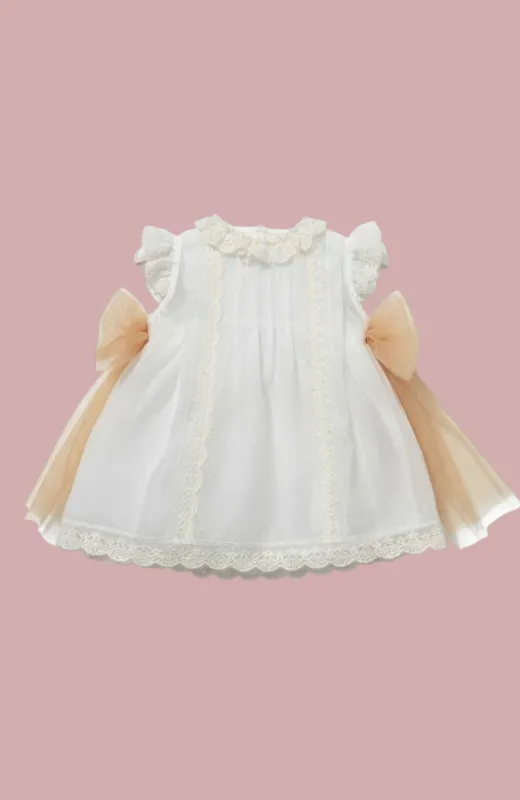 Vestido Bautizo bebé bordado con lazos a los lados