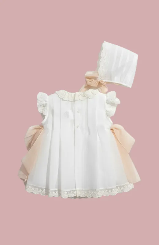 Vestido Bautizo bebé bordado con opción de capota a juego