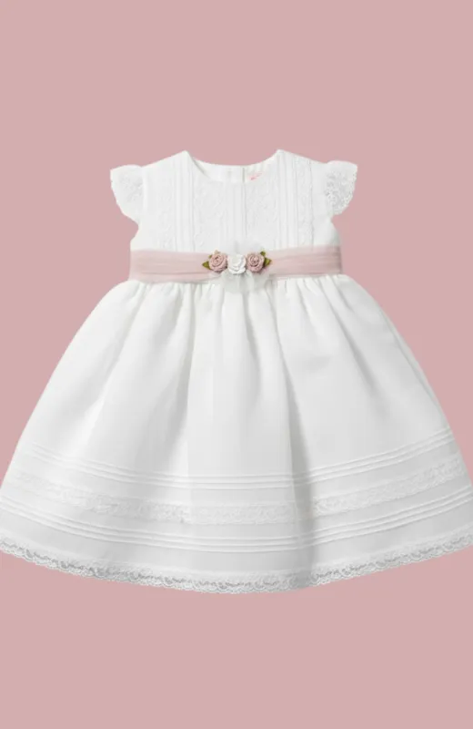 Un recuerdo para siempre Vestido de Bautizo con detalles en rosa hecho en España