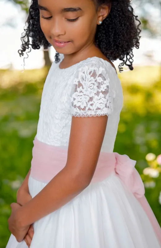 Vestido de Comunión con fajín bordado Celia