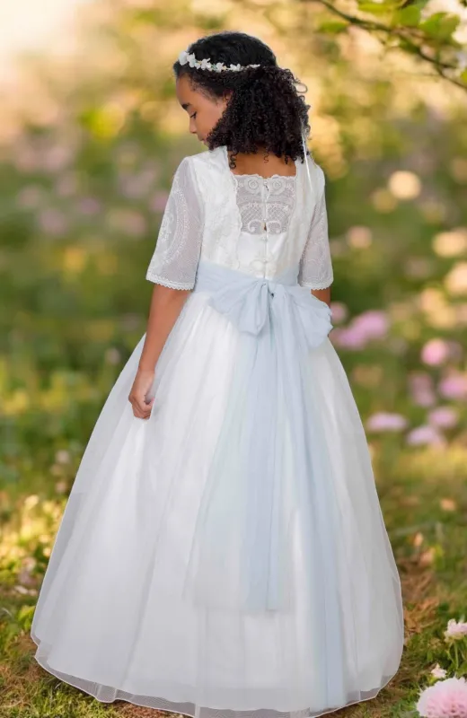 Vestido Comunión bordado fajin verde Clara