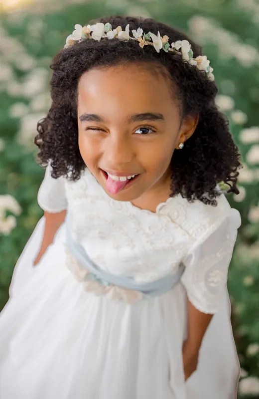 Vestido Comunión bordado fajin verde Clara