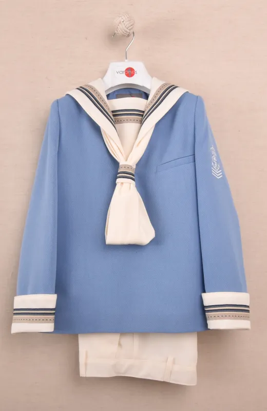 Hecho para un dia especial Traje de Comunión marinero en celeste y crudo