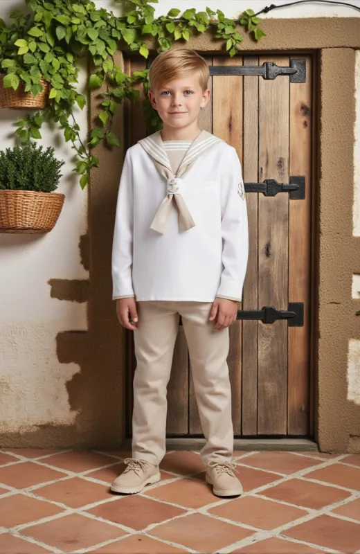 Tradicion, dulzura y estilo Traje de Comunión marinero niño lino combinado