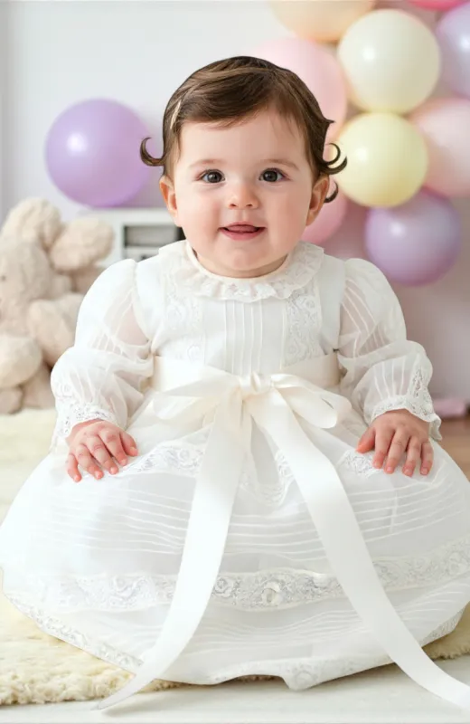 Faldón de Bautizo con capota clásico color crudo Pereruela