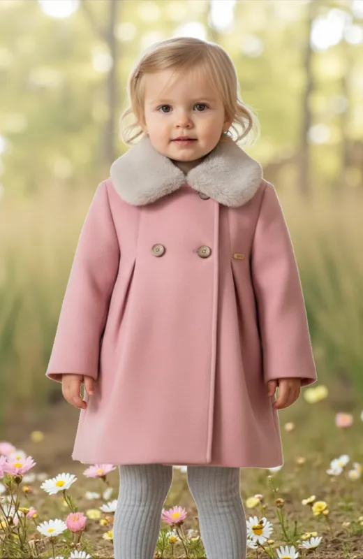 Abrigo niña de paño Rosa