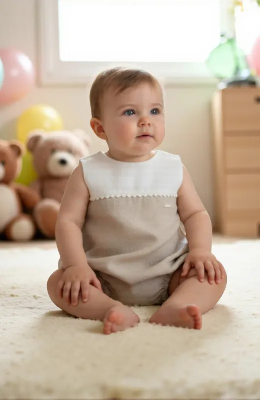 Ranita bebé de lino con capota tostado Toño