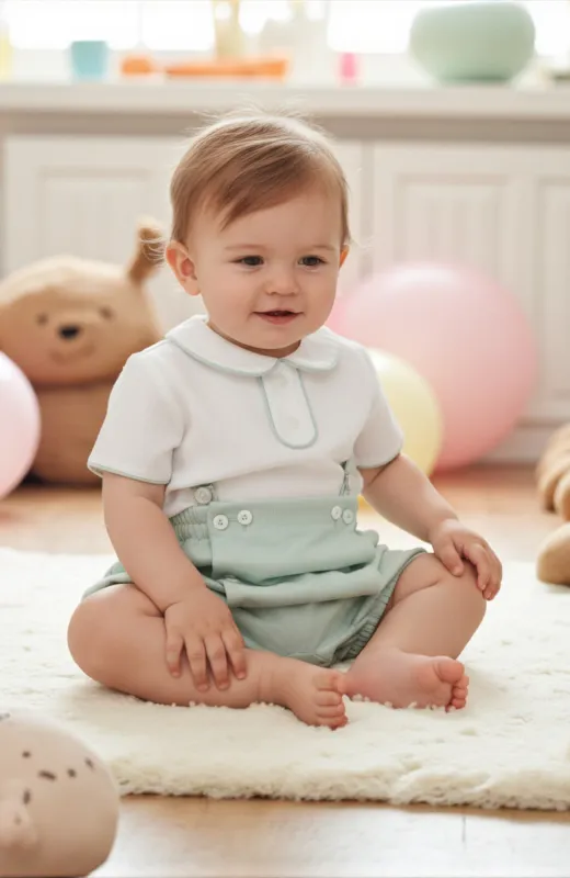 Traje lino bebé ceremonia verde con cuello bebé Martín