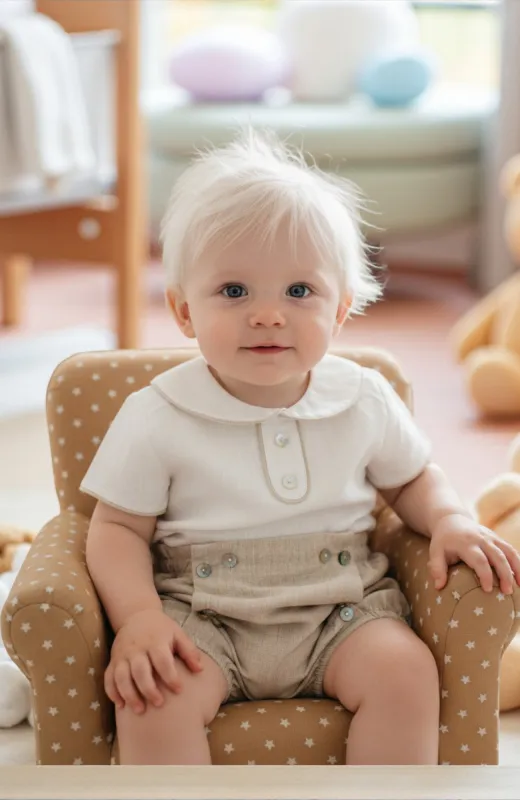 Traje lino bebé ceremonia tostado con cuello bebé Martín
