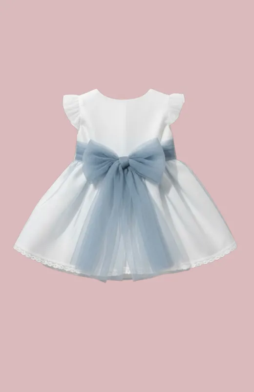 Vestido bebe gasa azul Elenita Vestido de Bautizo y ceremonia gasa azul Elenita