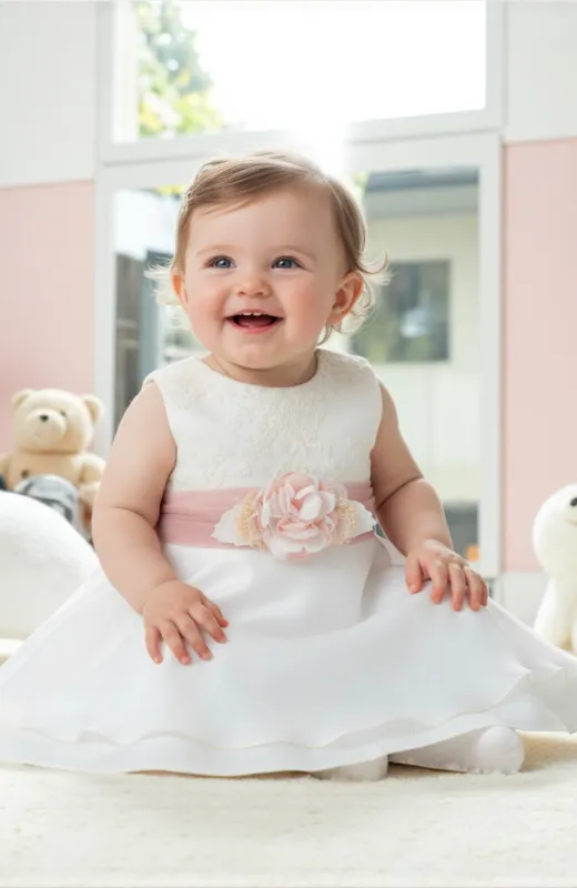 Vestido bautizo niña bebé falda capa fajín rosa Zoe Vestido bautizo niña bebé falda capa fajín rosa Zoe