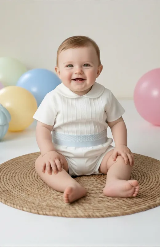 Traje de niño de Bautizo con fajin celeste