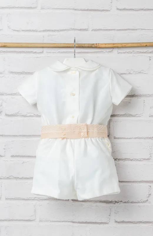 Traje de Bautizo de niño con fajín camel Traje de Bautizo de niño con fajín camel