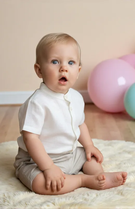 Traje lino niño bebé elegante tostado Peter