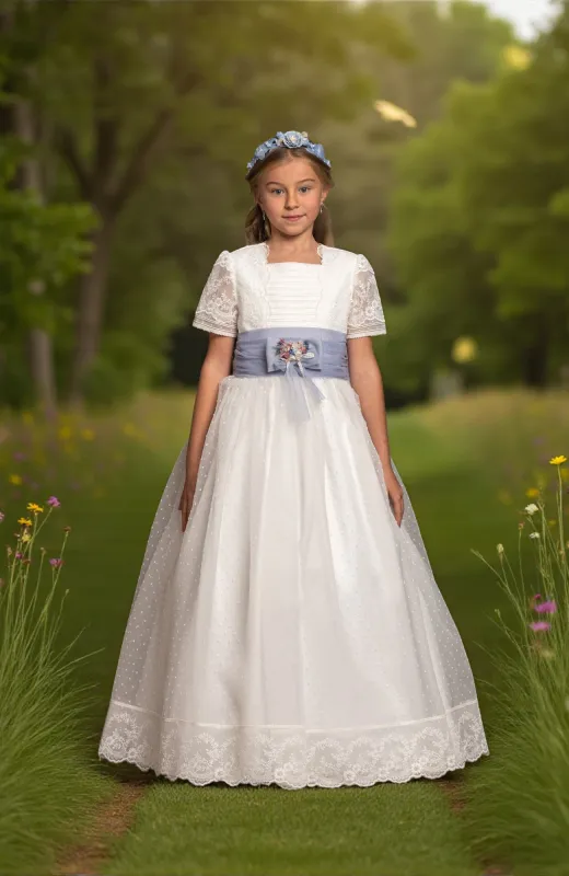 Vestido de Comunión niña Outlet con espalda semitransparente Narciso Vestido de Comunión niña Outlet con espalda semitransparente Narciso