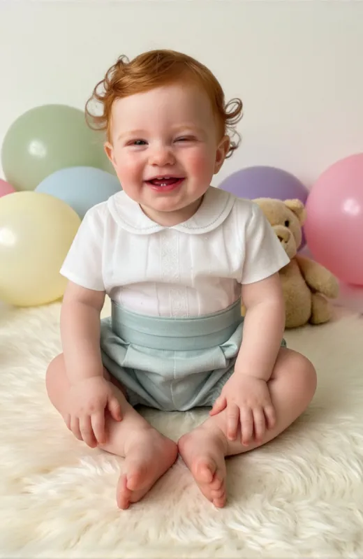 Traje bebe bautizo con pantalon verde