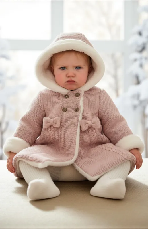 Abrigo bebe punto con capucha  rosa Abrigo bebe punto con capucha  rosa