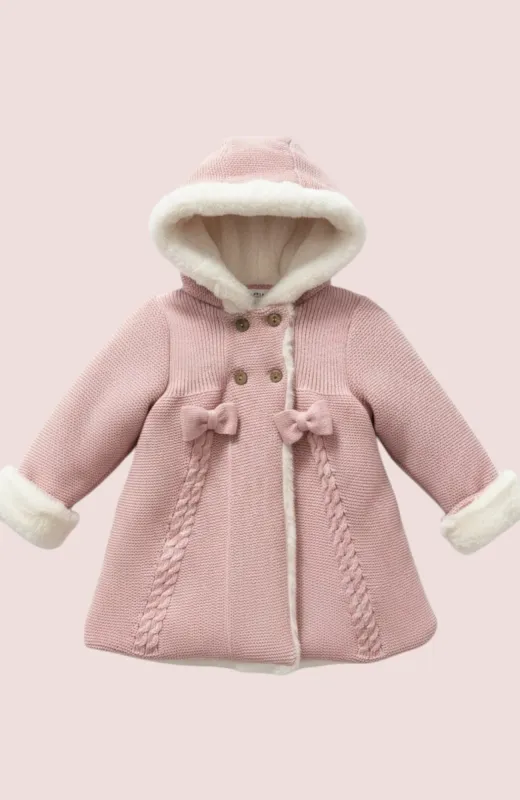 Abrigo bebe punto con capucha  rosa Abrigo bebe punto con capucha  rosa