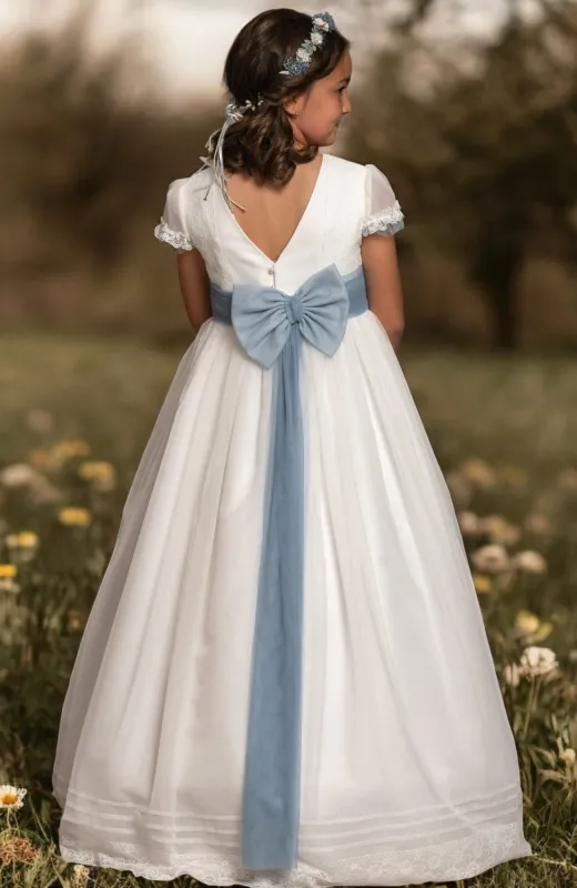Vestido de Comunión niña con fajín azul Oporto Vestido de Comunión niña con fajín azul Oporto