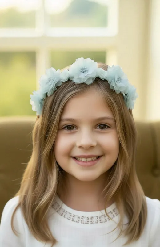 Corona niña ceremonia verde