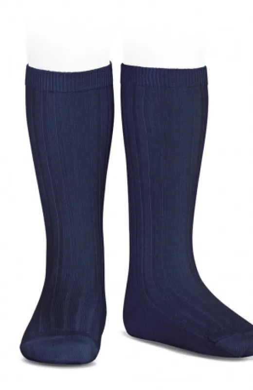 Calcetín alto niño canalé marino Condor