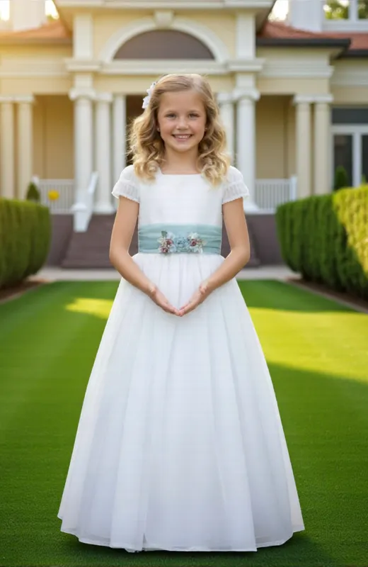 Vestido niña Comunión detalles verdes