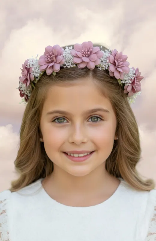 Corona niña ceremonia rosa