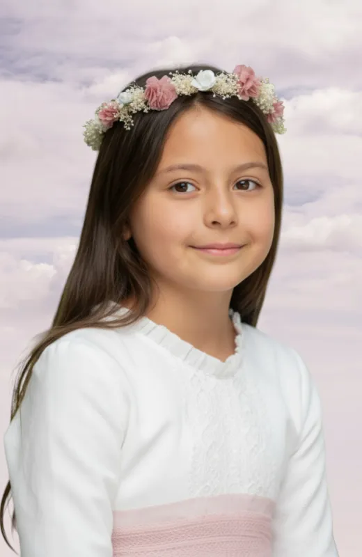 Corona niña ceremonia rosa