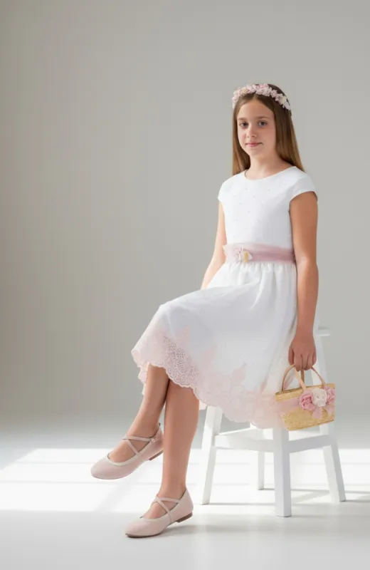 Zapatos de Comunión para niña de ante rosa Ana