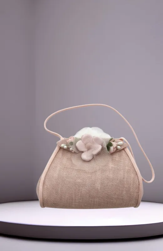 Bolsito niña ceremonia dorado con rosa