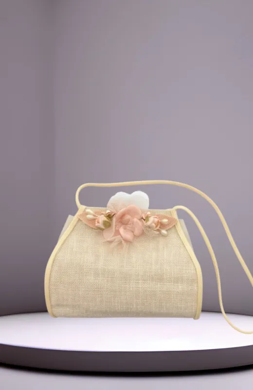 Bolsito niña ceremonia dorado con rosa