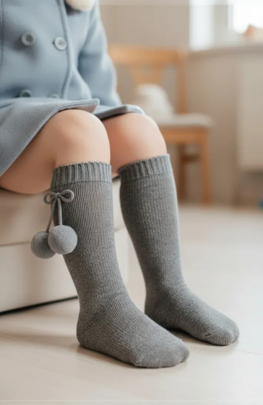 Calcetín alto niño pompon gris Condor