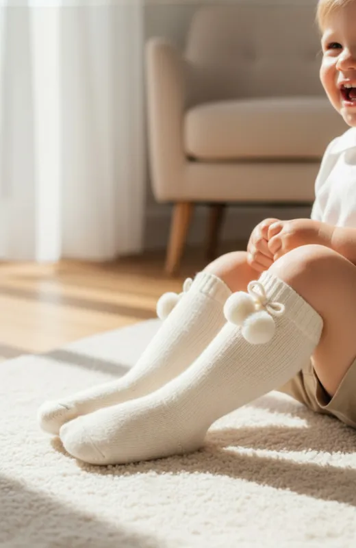 Calcetines altos borlas Condor crudo