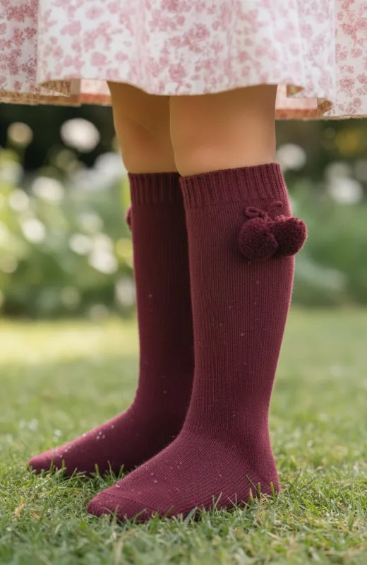 Calcetin alto pompom granate Condor