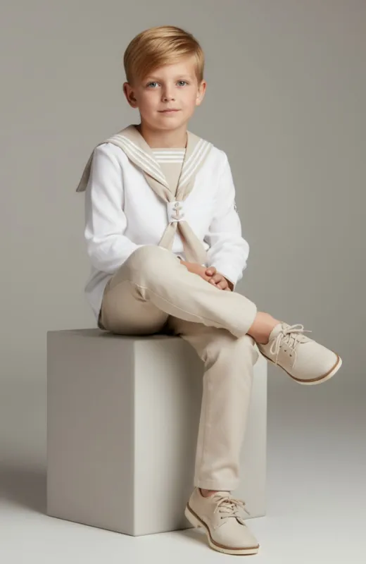 Zapato niño ceremonia lino y ante tostado Oscar