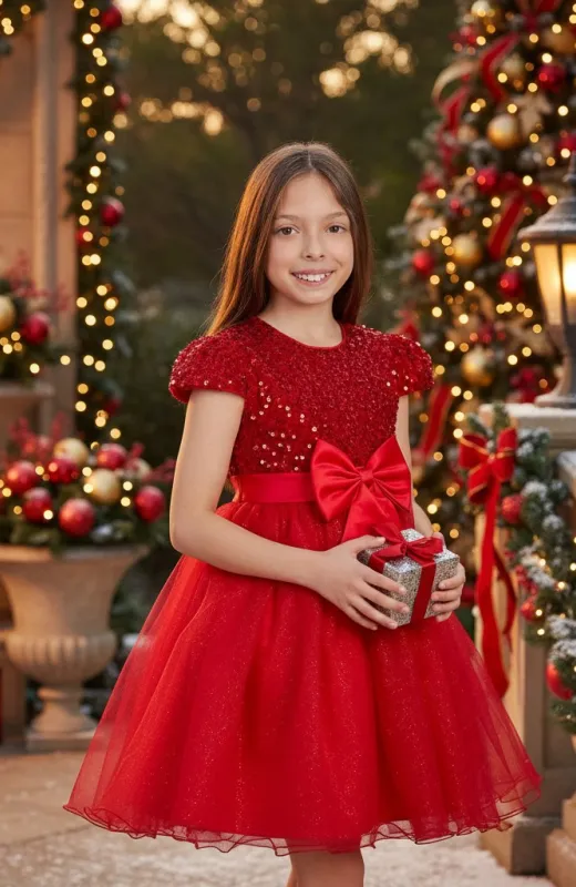 Vestido niña lentejuelas fiesta rojo
