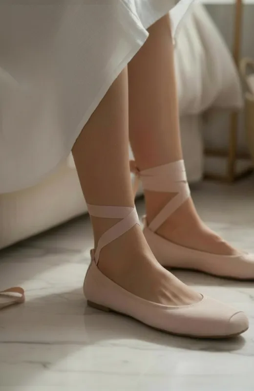 zapato niña Comunión tipo bailarina en rosa